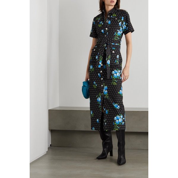 리차드퀸 Belted Printed Denim Midi Shirt Dress 블랙 36093695688921770