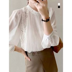 엘즈 레이스 배색 블라우스_P403503752