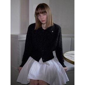 Hairy Collar Knit Cardigan [Black]