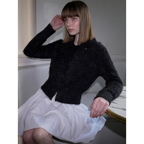 Hairy Collar Knit Cardigan [Black]