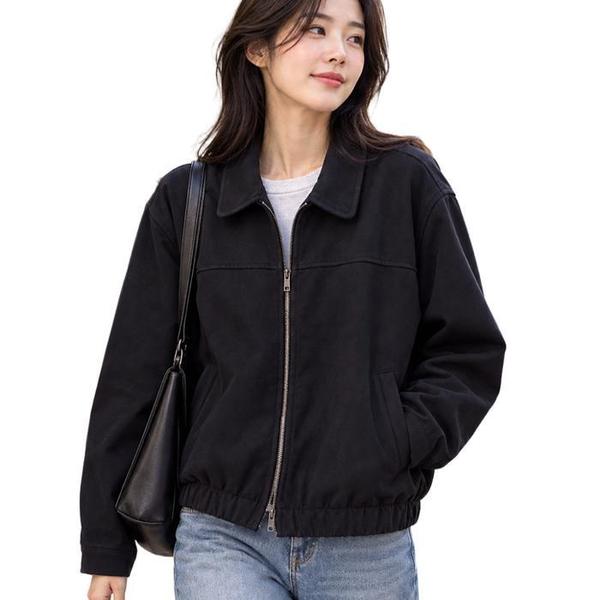 확대된 대표 제니유 여성 스웨이드 카라 캐주얼 블루종 점퍼(1)