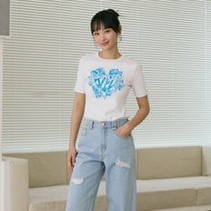 [BLUE LABEL] 하트 컬러스티치 반팔 티셔츠 (ER2OTH01)