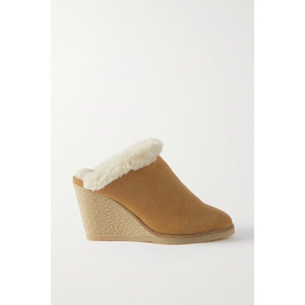 Takita 90 Shearling-lined Suede Wedge Mules 베이지 38063312420859781