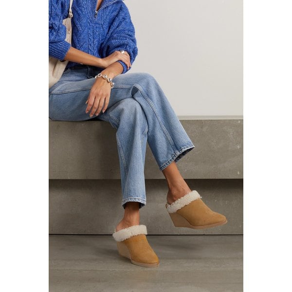 Takita 90 Shearling-lined Suede Wedge Mules 베이지 38063312420859781