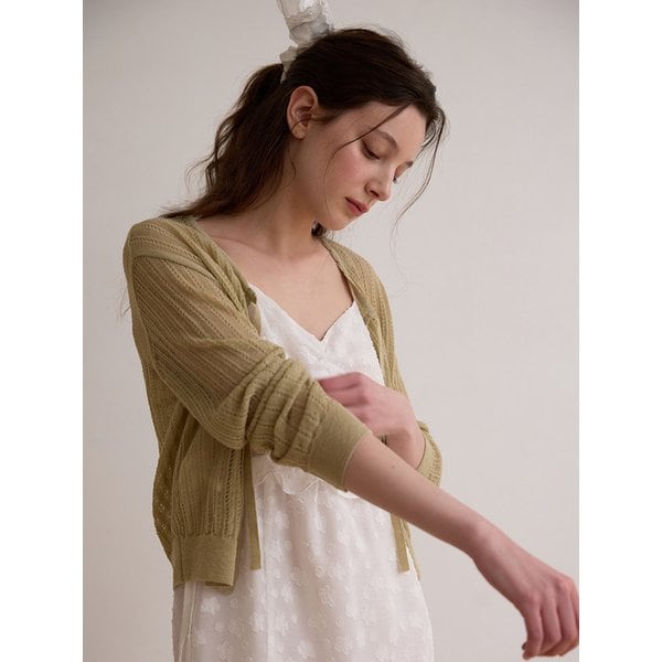 Lace ribbon cardigan - Olive