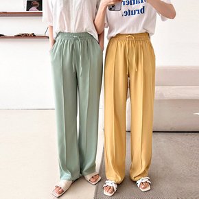 남녀공용 샤인 핀턱 일자와이드 밴딩팬츠 6color