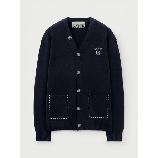 아웃라인 베이직 브이넥 가디건_네이비