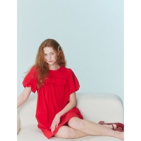 Ribbon cotton mini dress_red