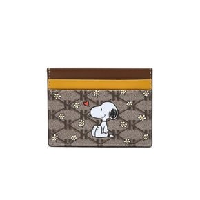 [PEANUTS X HAZZYS] 시그니처 패턴 다크브라운 가죽 스누피 카드슬롯 HIHO4F381W2