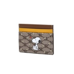 [PEANUTS X HAZZYS] 시그니처 패턴 다크브라운 가죽 스누피 카드슬롯 HIHO4F381W2