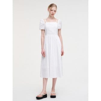 에트몽 Strap Slit Off Shoulder Dress, White