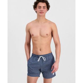 맨즈 Squiggle 프린트 5인치 Swim Trunks - 네이비 오렌지 25458568 1388562