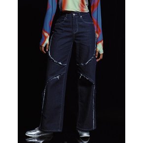 CUTTING PANEL SEMI WIDE DENIM PANTS