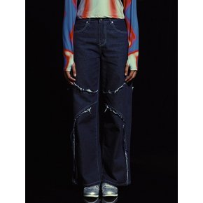 CUTTING PANEL SEMI WIDE DENIM PANTS