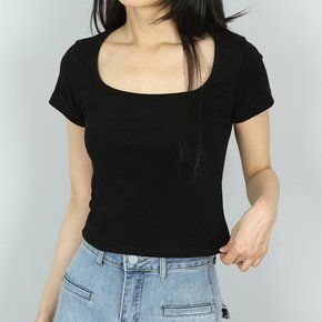 4색 비니 스퀘어넥 슬림 반팔 크롭티