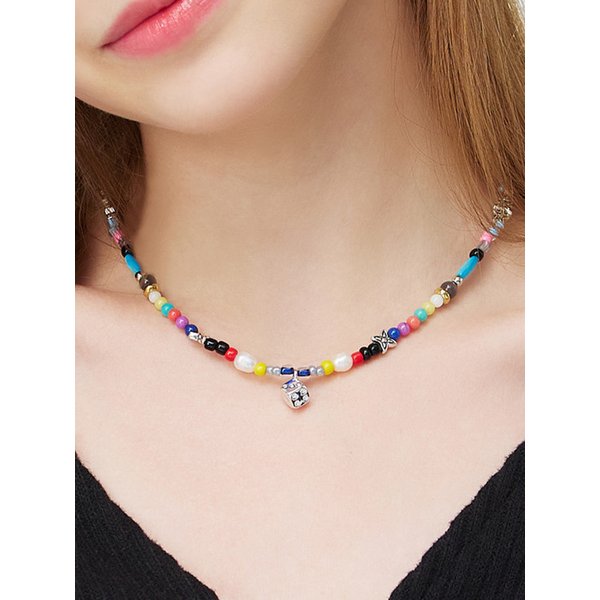 [리퍼브] 실버 다이스 스타 비즈 목걸이