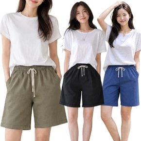 여성 무릎위 반바지 4부 여름 밴딩바지 린넨 데일리 이지웨어 팬츠