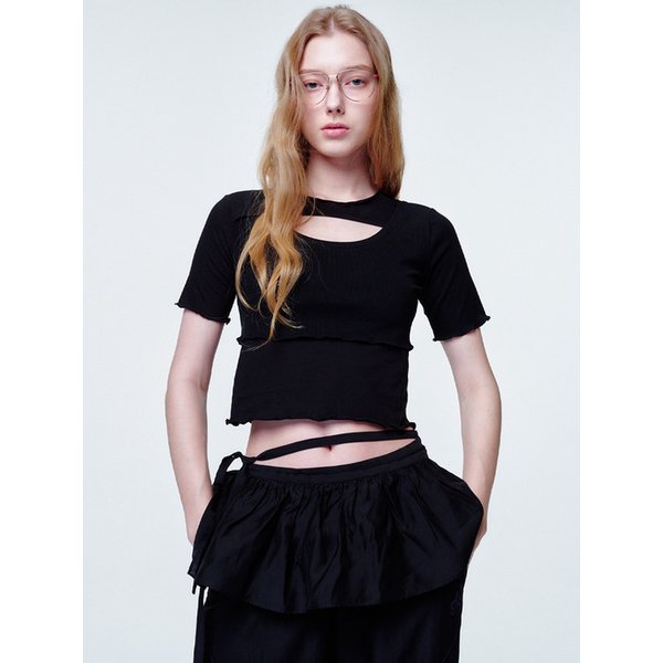 Ruffle wrap belt Black