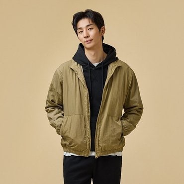 JAJU 남 모크넥 집업 윈드 브레이커-베이지