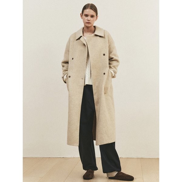 LINE DOUBLE LONG COAT_OATMEAL