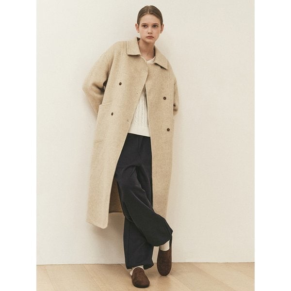 LINE DOUBLE LONG COAT_OATMEAL