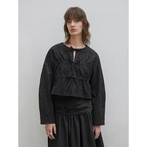 JACQUARD SHIRRING JACKET [BLACK]