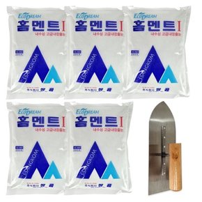 철물팩토리 홈멘트 백색 2kg 5개+흙손세트 백시멘트 욕실