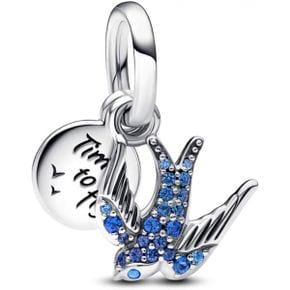 판도라 참 Moments Collection Sparkling Swallow Saying Double Charm Pendant Sterling 실버 C