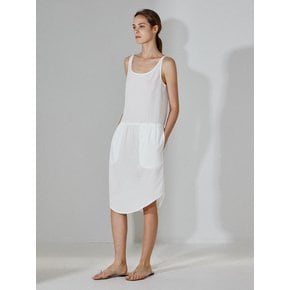 CURVED SHIRRING SLEEVELESS DRESS_IVORY