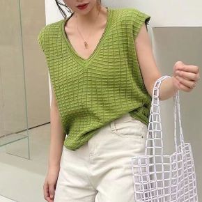브이넥 와플무늬 민소매 티셔츠 GBMTS128P _P343640113