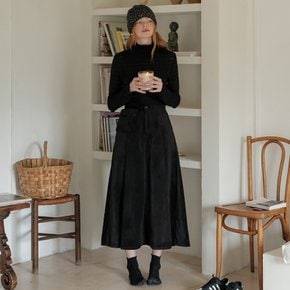 Cest_Pocket corduroy a-line skirt_BLACK