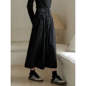 Cest_Pocket corduroy a-line skirt_BLACK