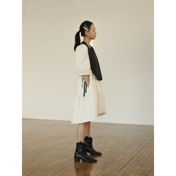 jacquard tiered high-low dress with black ribbon