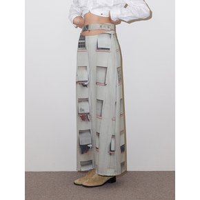 WINDOWS WAIST SLIT BELT SKIRT (MULTI)