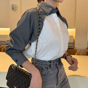 볼레로 레이어드 배색 오픈 카라 면 긴팔 셔츠 스타일리쉬룩_P385102177