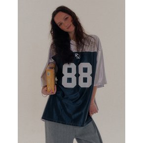 88 Graphic Glossy V-neck Oversized Fit Sports Uniform [Pink]