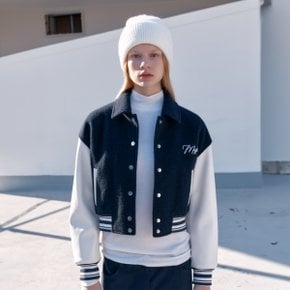 PANTEON Logo Patch Wool Varsity Padding Bomber Jacket_Navy