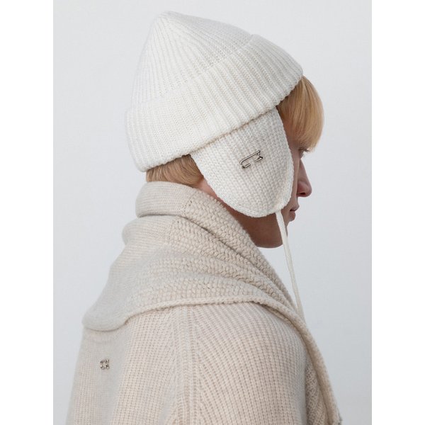 Merino detachable ear flap beanie_Ivory