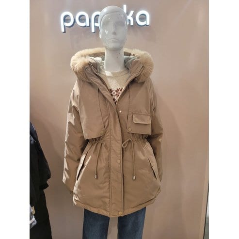 파프리카 허리스트링 퍼후드 미디패딩NJ4PDB02