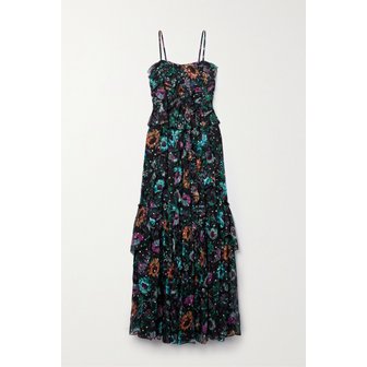 울라존슨 콜레트 러플 플로럴 프린트 필 쿠페 실크 시폰 가운 블랙 1647597325621171