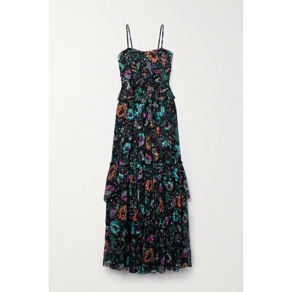 콜레트 러플 플로럴 프린트 필 쿠페 실크 시폰 가운 블랙 1647597325621171