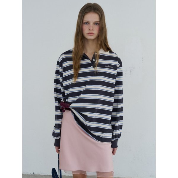 리틀 스트라이프 럭비 카라 티(Charcoal)