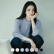 지오다노 355505 한소희 5gg 꽈배기 라운드넥 니트 스웨터