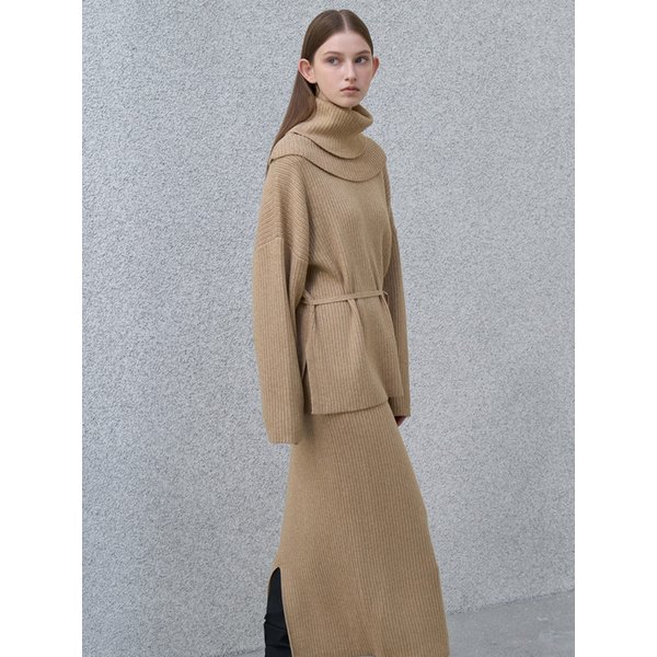 [세트] 라운드 터틀 니트 + 니트 롱 스커트 베이지 amr2207