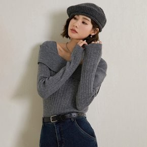 LS_Gray square neck knit top