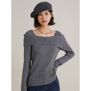 LS_Gray square neck knit top