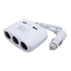 자동차 2구USB + 3구 멀티소켓 시거잭 /베이직 화이트