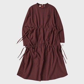 W LONG SLEEVE CHECK ONE-PIECE [RED]