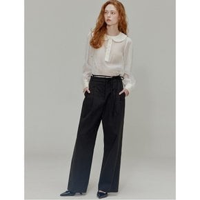 Ribbon cotton two-tuck wide pants_Black