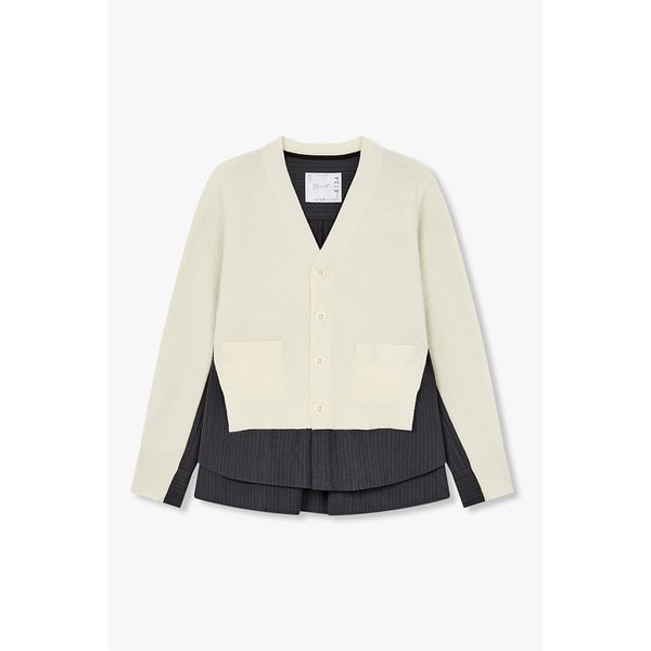 여성 스트라이프 레이어드 울 니트 가디건 6415331501000